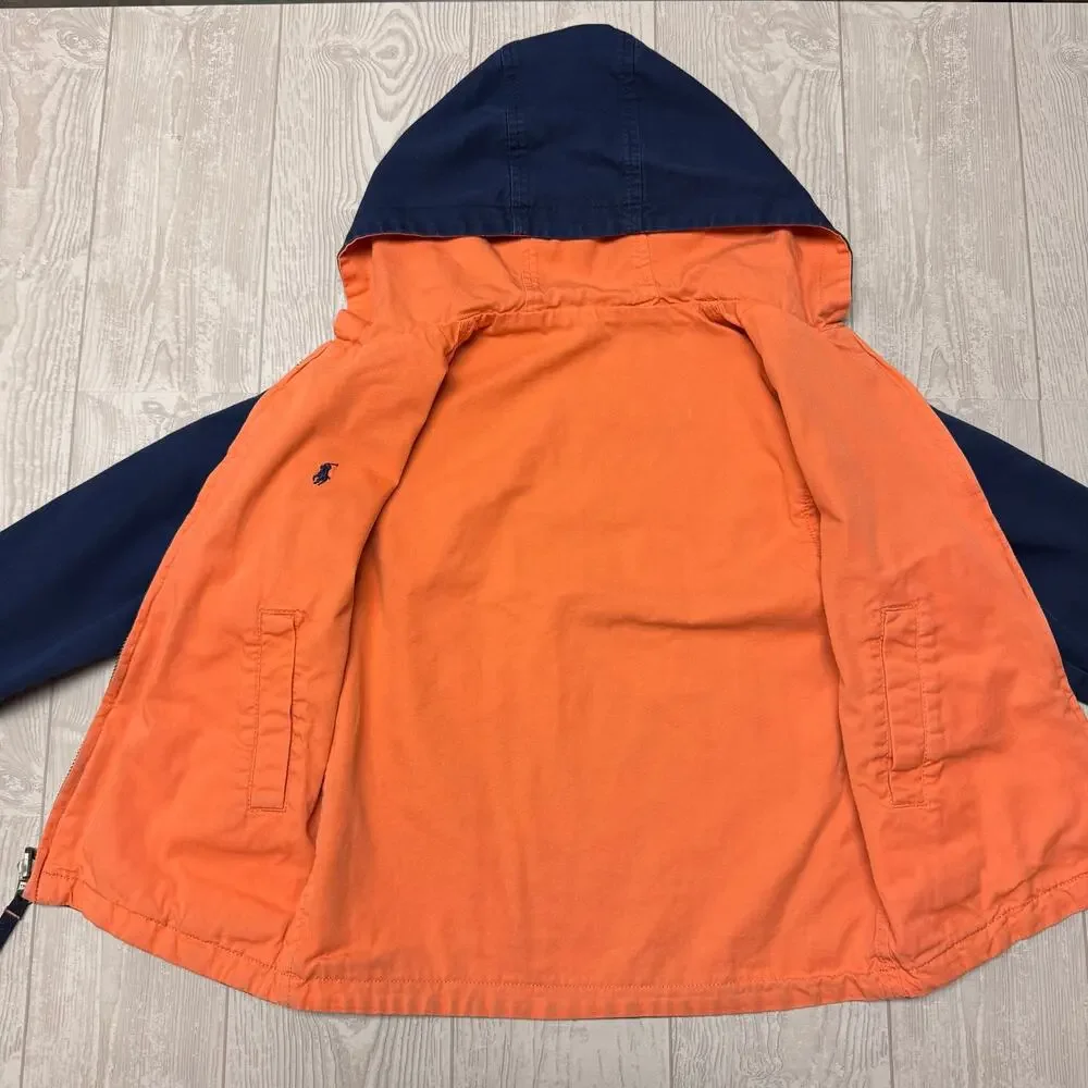 Polo Ralph Lauren Boys Toddler Reversible Hooded Jacket Navy Blue Orange Coat